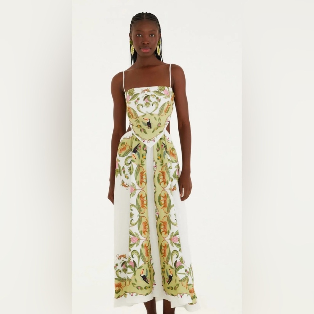 FARM Rio Strapless Green and White Dress
